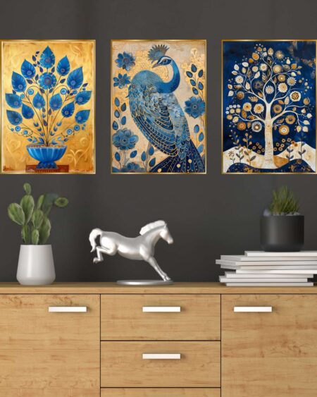 Set of Three Wall Paintings for Wall Dacoration Golden Framed Wall Paintings for Living Room & Bedroom Wall Art for Home Decoration & Office Wall Décor (18x12 inch CH-GD3-14)
