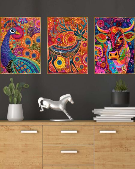 Set of Three Wall Paintings for Wall Dacoration Golden Framed Wall Paintings for Living Room & Bedroom Wall Art for Home Decoration & Office Wall Décor (18x12 inch CH-GD3-7)