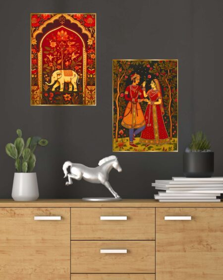 Set of Two Wall Paintings for Wall Dacoration Golden Framed Wall Paintings for Living Room & Bedroom Wall Art for Home Decoration & Office Wall Décor (14x11 inch CH-GD2-19)