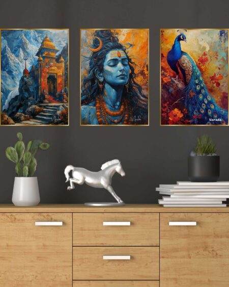 Set of Three Wall Paintings for Wall Dacoration Golden Framed Wall Paintings for Living Room & Bedroom Wall Art for Home Decoration & Office Wall Décor (18x12 inch CH-GD3-8)