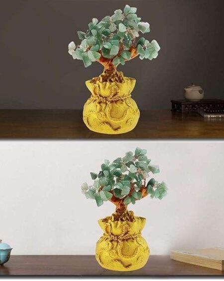 Crystal Tree Decor Natural Crystal Money Tree Ornament with Base for Good Luck, Wealth& Prosperity- Home Office Decor Spiritual Gift (Green)