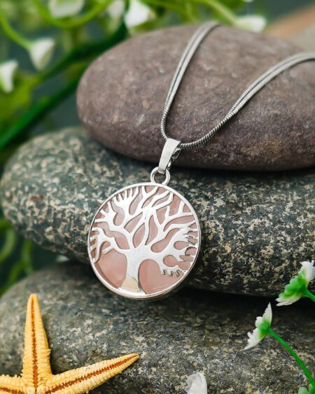Crystal Tree of Life Pendant Simple White crystal Mineral Jewellery for Men Women Pendulum Necklace Family Tree Necklace Tree of Life Gemstone Rose Quartz