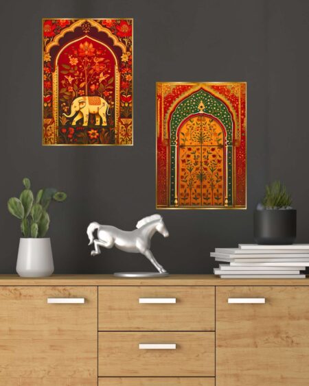 Set of Two Wall Paintings for Wall Dacoration Golden Framed Wall Paintings for Living Room & Bedroom Wall Art for Home Decoration & Office Wall Décor (14x11 inch CH-GD2-18)