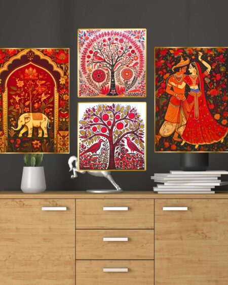 Set of Four Wall Paintings for Wall Dacoration Golden Framed Wall Paintings for Living Room & Bedroom Wall Art for Home Decoration & Office Wall Décor (13x10 inch CH-GD4-3)