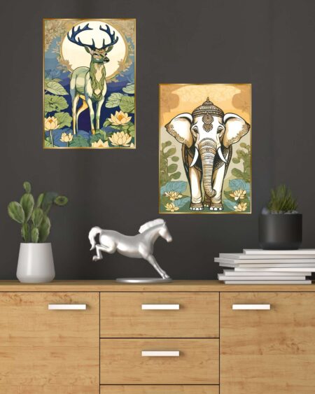 Set of Two Wall Paintings for Wall Dacoration Golden Framed Wall Paintings for Living Room & Bedroom Wall Art for Home Decoration & Office Wall Décor (14x11 inch CH-GD2-14)