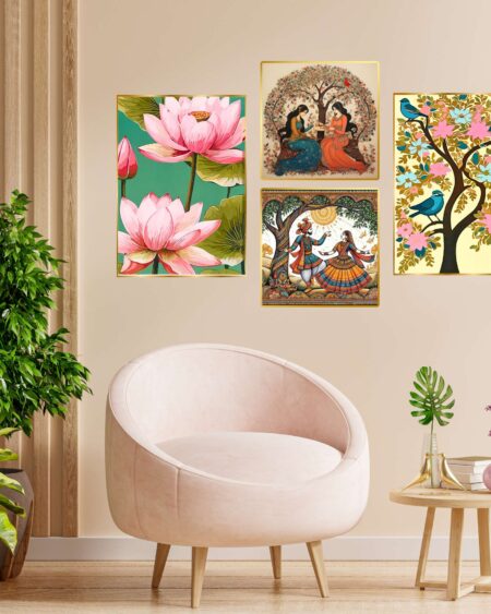 Set of Four Wall Paintings for Wall Dacoration Golden Framed Wall Paintings for Living Room & Bedroom Wall Art for Home Decoration & Office Wall Décor (13x10 inch CH-GD4-11)