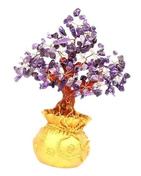 Crystal Tree Decor Natural Crystal Money Tree Ornament with Base for Good Luck, Wealth& Prosperity- Home Office Decor Spiritual Gift (Violet)