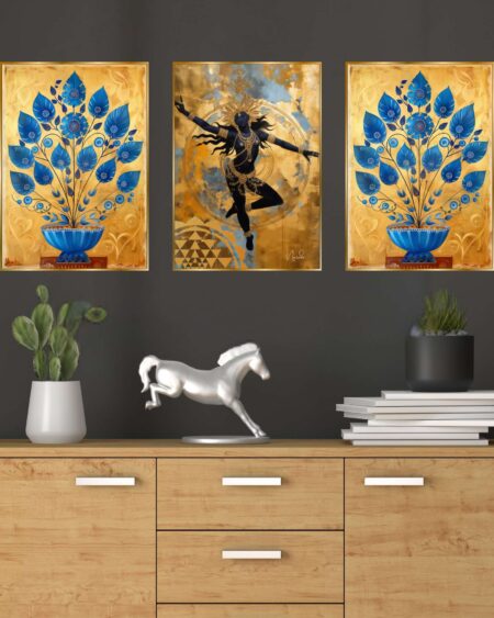 Set of Three Wall Paintings for Wall Dacoration Golden Framed Wall Paintings for Living Room & Bedroom Wall Art for Home Decoration & Office Wall Décor (18x12 inch CH-GD3-10)