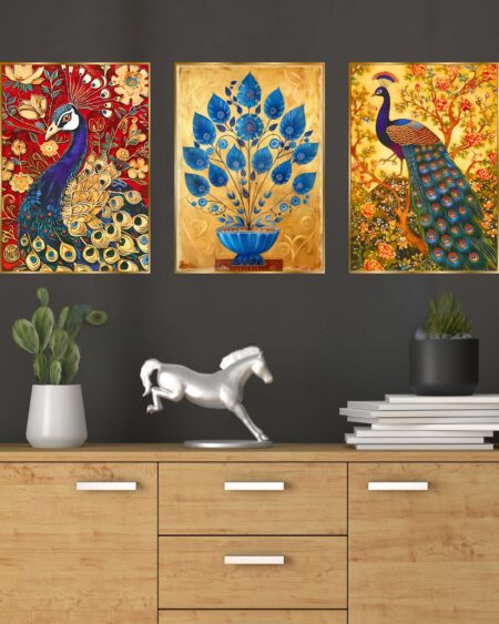 Set of Three Wall Paintings for Wall Dacoration Golden Framed Wall Paintings for Living Room & Bedroom Wall Art for Home Decoration & Office Wall Décor (18x12 inch CH-GD3-4)