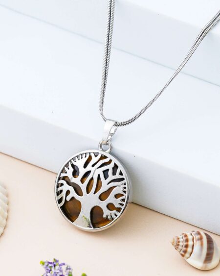 Crystal Tree of Life Pendant Simple White crystal Mineral Jewellery for Men Women Pendulum Necklace Family Tree Necklace Tree of Life Gemstone Tiger Eye