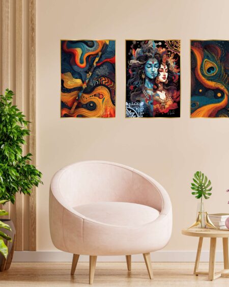 Set of Three Wall Paintings for Wall Dacoration Golden Framed Wall Paintings for Living Room & Bedroom Wall Art for Home Decoration & Office Wall Décor (18x12 inch CH-GD3-5)