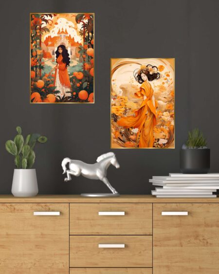 Set of Two Wall Paintings for Wall Dacoration Golden Framed Wall Paintings for Living Room & Bedroom Wall Art for Home Decoration & Office Wall Décor (14x11 inch CH-GD2-20)