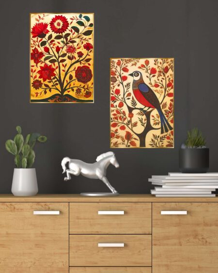 Set of Two Wall Paintings for Wall Dacoration Golden Framed Wall Paintings for Living Room & Bedroom Wall Art for Home Decoration & Office Wall Décor (14x11 inch CH-GD2-13)