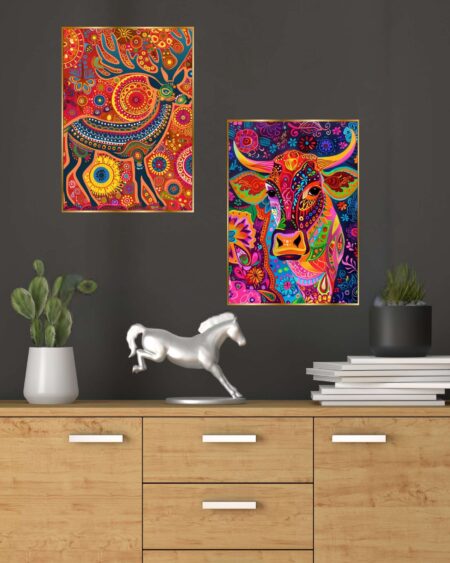 Set of Two Wall Paintings for Wall Dacoration Golden Framed Wall Paintings for Living Room & Bedroom Wall Art for Home Decoration & Office Wall Décor (14x11 inch CH-GD2-8)