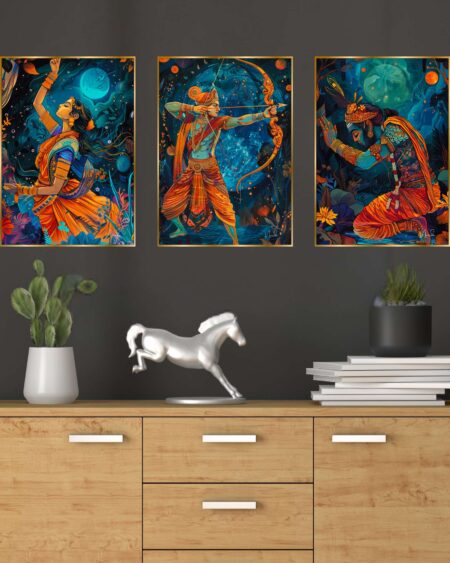 Set of Three Wall Paintings for Wall Dacoration Golden Framed Wall Paintings for Living Room & Bedroom Wall Art for Home Decoration & Office Wall Décor (18x12 inch CH-GD3-13)