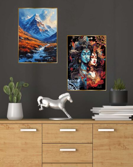 Set of Two Wall Paintings for Wall Dacoration Golden Framed Wall Paintings for Living Room & Bedroom Wall Art for Home Decoration & Office Wall Décor (14x11 inch CH-GD2-9)