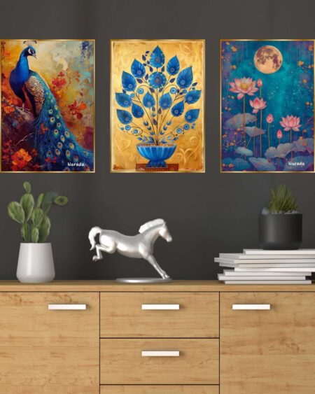 Set of Three Wall Paintings for Wall Dacoration Golden Framed Wall Paintings for Living Room & Bedroom Wall Art for Home Decoration & Office Wall Décor (18x12 inch CH-GD3-11)