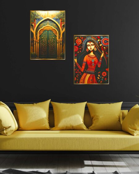 Set of Two Wall Paintings for Wall Dacoration Golden Framed Wall Paintings for Living Room & Bedroom Wall Art for Home Decoration & Office Wall Décor (14x11 inch CH-GD2-16)