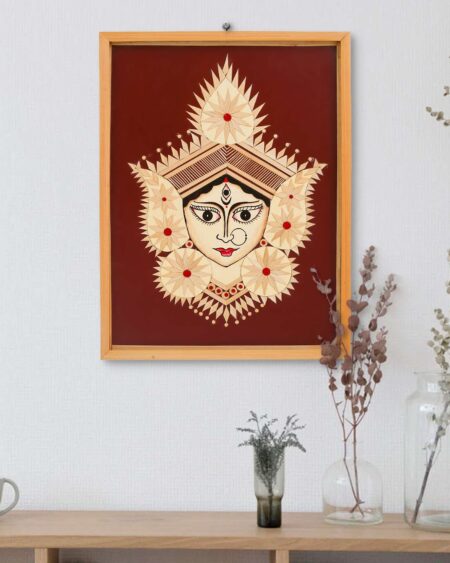Bamboo Hand Crafted Framed Wall Hangings Of Durga Ji For Home Decor | Bamboo Framed Art For Wall Decor