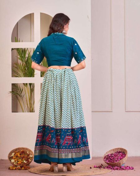 Women's Tussar Silk Patola Print Lehenga Choli Set with Foil Work